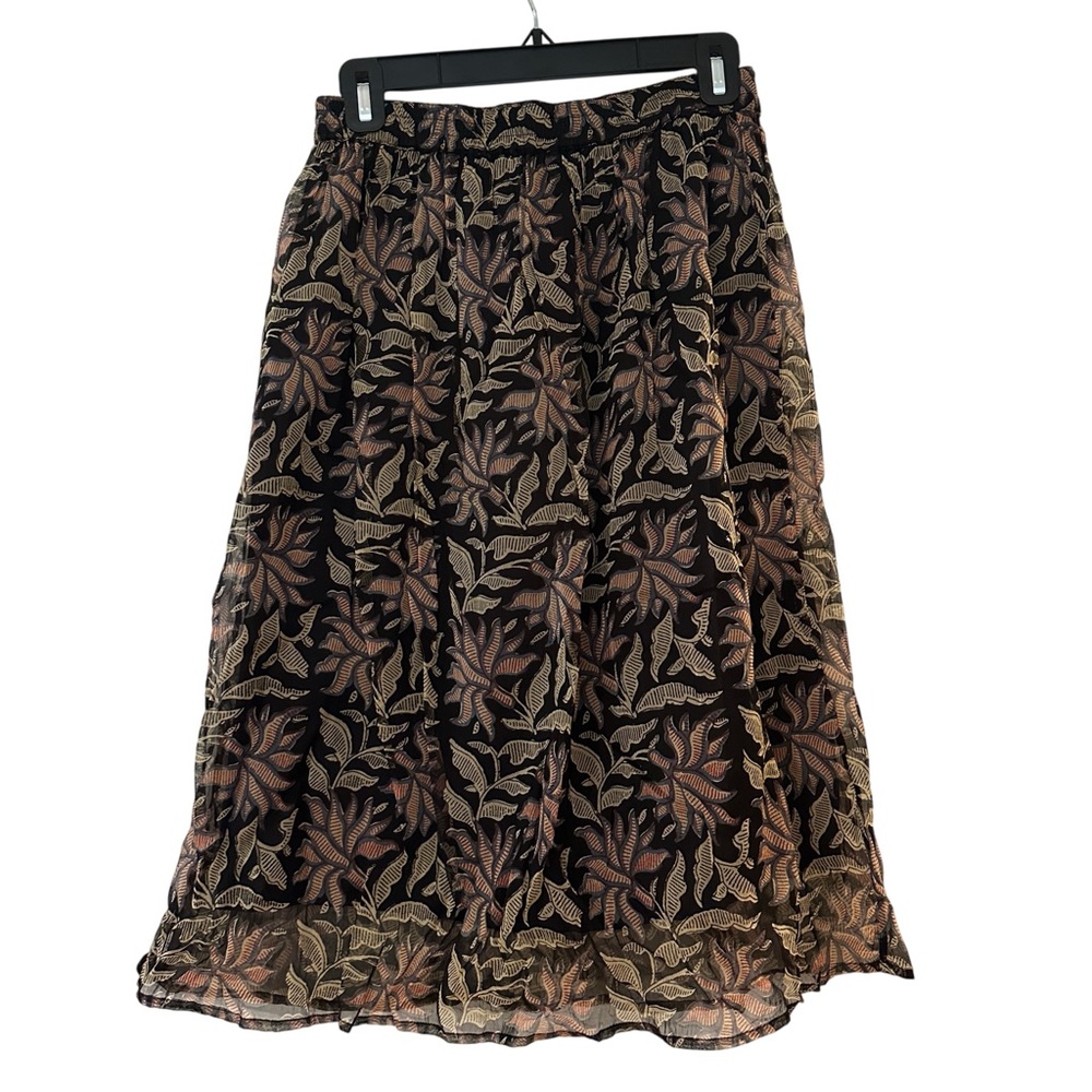 Hartford Black and Brown Leaf Print A-Line Skirt
